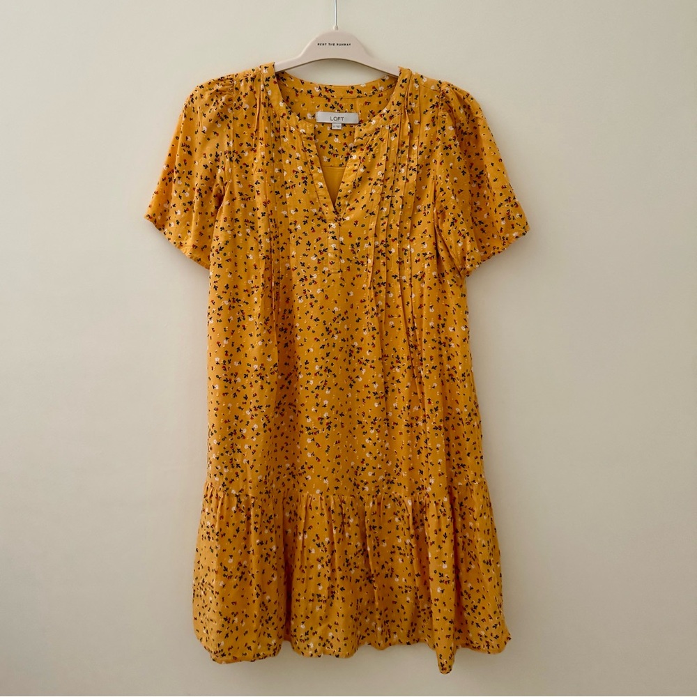 Loft Yellow Floral Swing Mini Dress